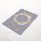 Minimalistische gouden bloemenkrans op gedempte bl folie uitnodiging (Gedraaid)