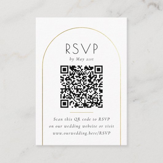 Minimalistische Gouden Boog Foto QR Code Huwelijk Informatiekaartje (Voorkant)