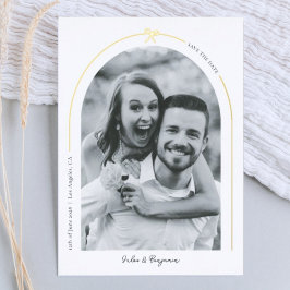 Minimalistische gouden boog met strik Foto Save th Folie Feestdagenkaart