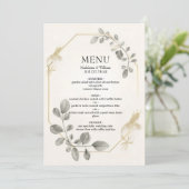Minimalistische gouden botanische eucalyptusbruilo menu (Staand voorkant)