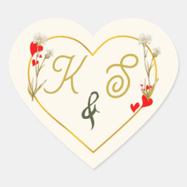 Minimalistische gouden botanische trouwhartsticker hart sticker