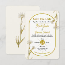 Minimalistische gouden botanische trouwkaart 'Save