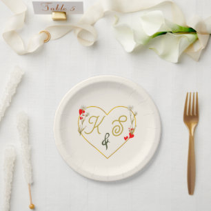 Minimalistische gouden botanische trouwpapieren bo papieren bordje