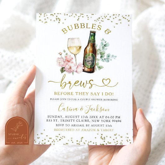 Minimalistische Gouden Bubbles and Brews Koppel Br Kaart