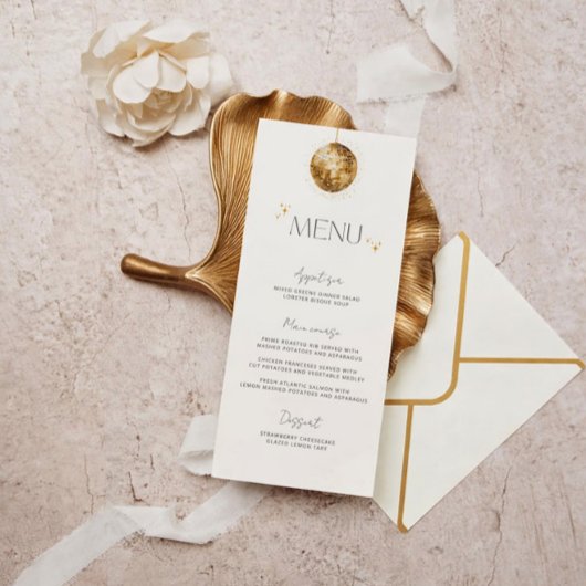Minimalistische Gouden Disco Bal Huwelijksmenu Menu