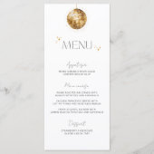 Minimalistische gouden discobal bruiloft menu (Voorkant)