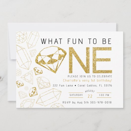 Minimalistische gouden edelsteen eerste verjaardag kaart (Voorkant)