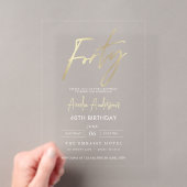 Minimalistische gouden elegante script 40e verjaar acryl uitnodigingen (Insitu (Draagbaar))