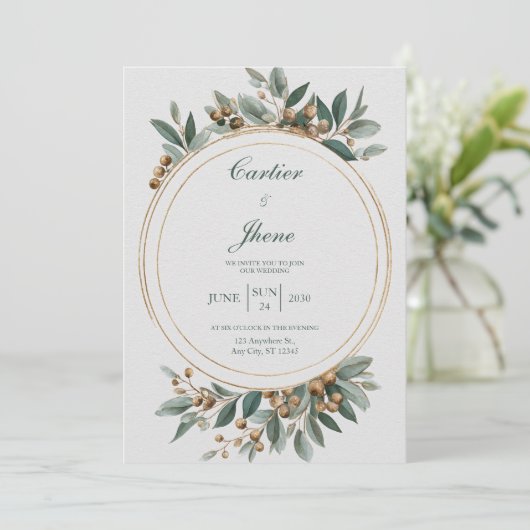 Minimalistische gouden en groene botanische cirkel kaart (Staand voorkant)