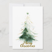 Minimalistische gouden en groene Waterverf kerstbo Feestdagenkaart (Voorkant)