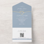 Minimalistische gouden en stoffig blauwe trouwdag all in one uitnodiging (Binnen)