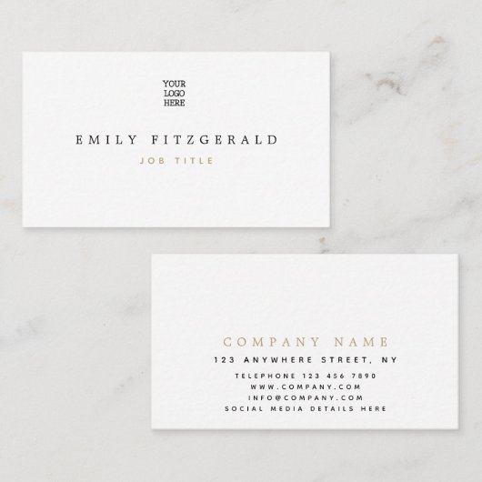 Minimalistische gouden en zwarte typografie/uw log visitekaartje (Voorkant / Achterkant)