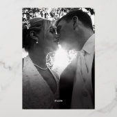 Minimalistische gouden folie bladeren op grijsbrui folie uitnodiging (Achterkant)