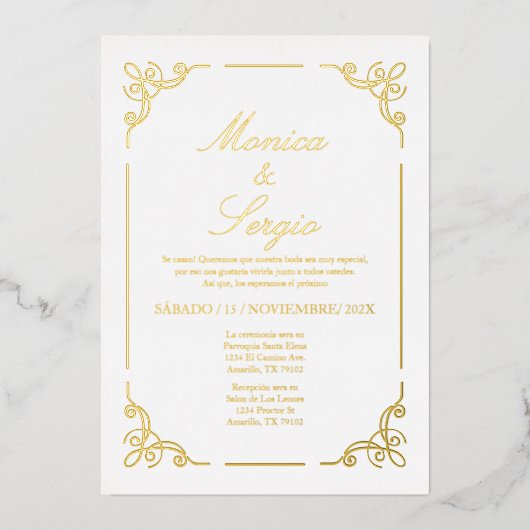 Minimalistische gouden folie bruiloft uitnodiging (Voorkant)