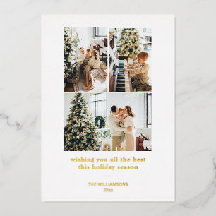 Minimalistische gouden folie multi-foto kerstwense feestdagenkaart