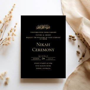 Minimalistische gouden formele script zwarte Nikah Kaart