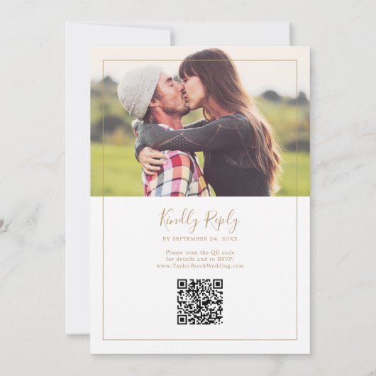 Minimalistische gouden foto QR-code alles in één b Kaart (Achterkant)