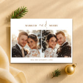 Minimalistische Gouden Getrouwd en Prettig Kerstmi Feestdagenkaart