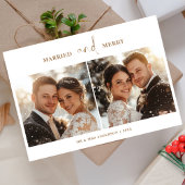 Minimalistische Gouden Getrouwd en Prettig Kerstmi Feestdagenkaart