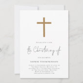 Minimalistische gouden glitter cross foto doopsel kaart (Voorkant)
