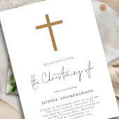 Minimalistische gouden glitter cross foto doopsel kaart