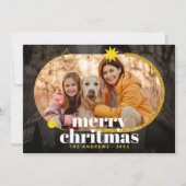 Minimalistische Gouden Glitter Kerstfoto Feestdagenkaart (Voorkant)