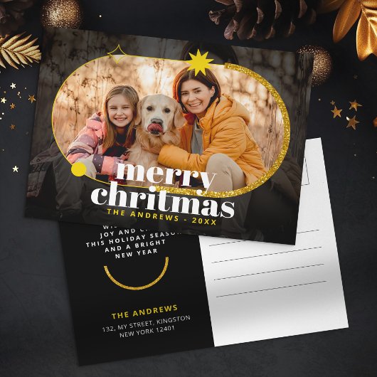 Minimalistische Gouden Glitter Kerstfoto Feestdagenkaart