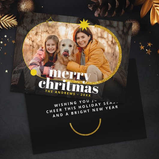 Minimalistische Gouden Glitter Kerstfoto Feestdagenkaart