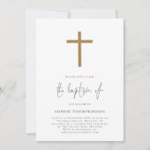 Minimalistische gouden glitter kruis foto doop kaart (Voorkant)