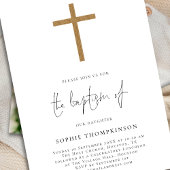 Minimalistische gouden glitter kruis foto doop kaart