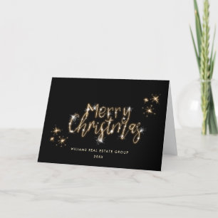 Minimalistische Gouden Glitter Lichtjes Zwarte Ker Feestdagen Kaart