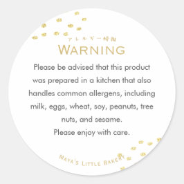 Minimalistische gouden glitterstip allergie waarsc ronde sticker