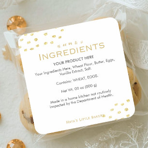 Minimalistische gouden glitterstip bakkerij ingred vierkante sticker