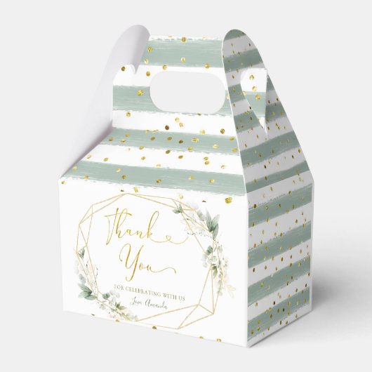 Minimalistische Gouden Groen Geometrische Baby in  Bedankdoosjes (Achterkant)