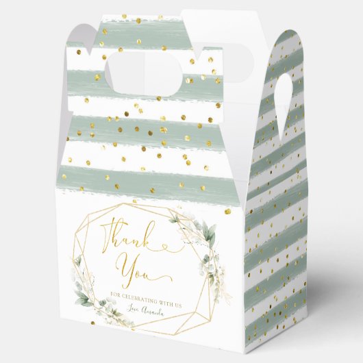 Minimalistische Gouden Groen Geometrische Baby in Bedankdoosjes (Geopend)