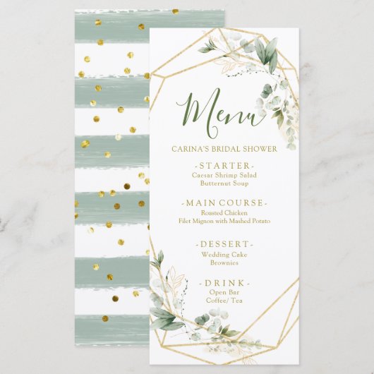 Minimalistische Gouden Groen Geometrische Baby in Menu (Voorkant / Achterkant)