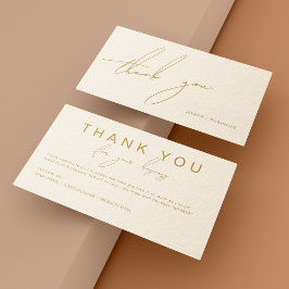 Minimalistische gouden handgeschreven script beige visitekaartje