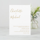 Minimalistische gouden handtekening trouwscript kaart (Staand voorkant)