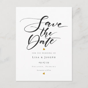 Minimalistische gouden harten script save-the-date briefkaart