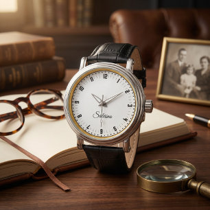 Minimalistische gouden horloge met naam modern voo