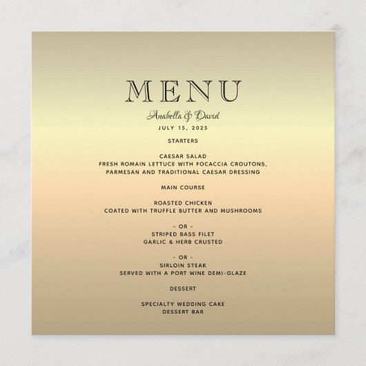 Minimalistische Gouden Huwelijk Menu (Voorkant)