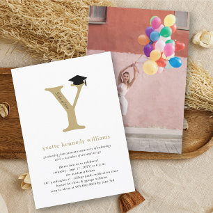 Minimalistische gouden initiële 'Y' afstudeerhoed  Kaart