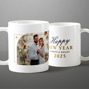 Minimalistische gouden kerst huwelijksfoto koffiemok