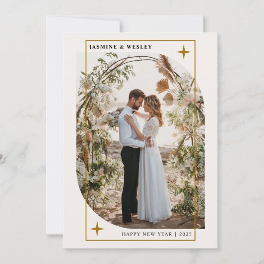 Minimalistische Gouden Kerst Trouwfoto Feestdagenkaart (Voorkant)