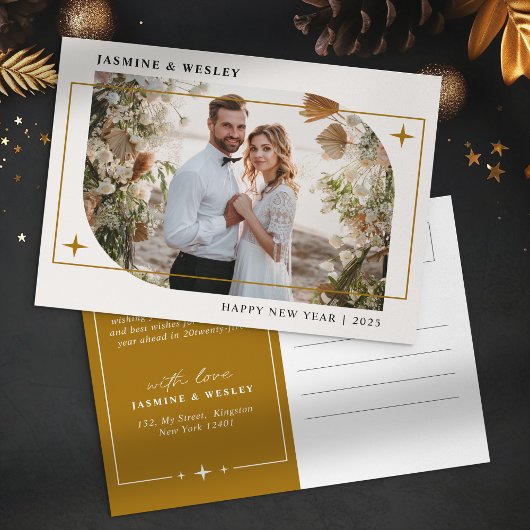Minimalistische Gouden Kerst Trouwfoto Feestdagenkaart