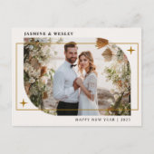 Minimalistische Gouden Kerst Trouwfoto Feestdagenkaart (Voorkant)