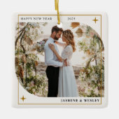 Minimalistische Gouden Kerst Trouwfoto Keramisch Ornament (Voorkant)