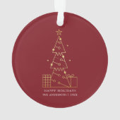 Minimalistische Gouden Kerstboom Modern Rood Ornament (achterkant)