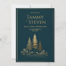 Minimalistische Gouden Kerstboom Trouwfeest Kaart