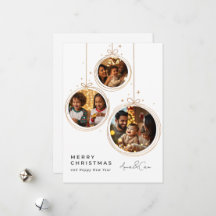 Minimalistische gouden kerstkaart met foto